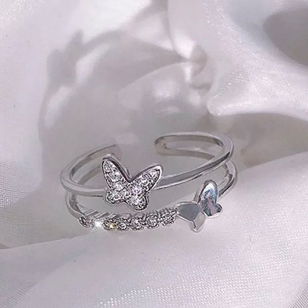 925 Sterling Silver Butterfly Layered Ring - Picture 2 of 5